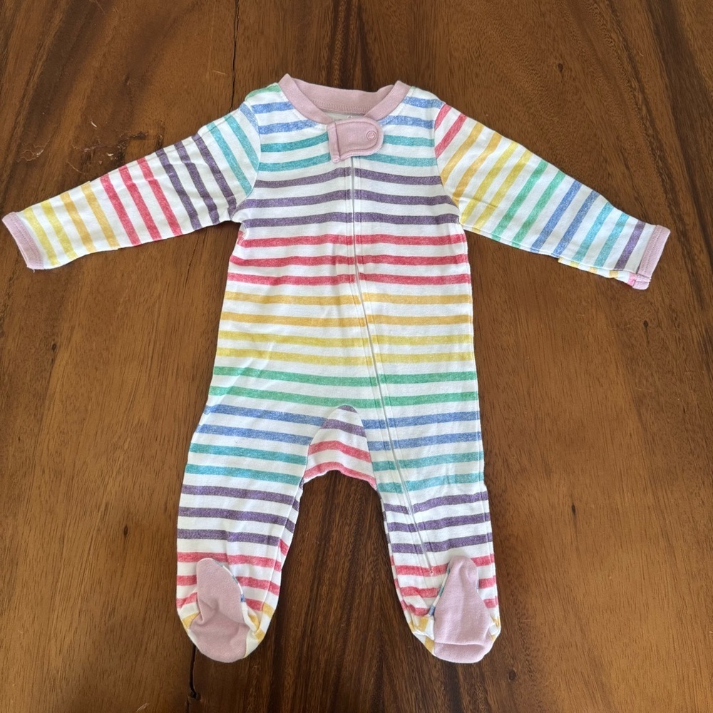 Honest Baby Striped Rainbow Footie Pajama, organic cotton,  size 0-3M